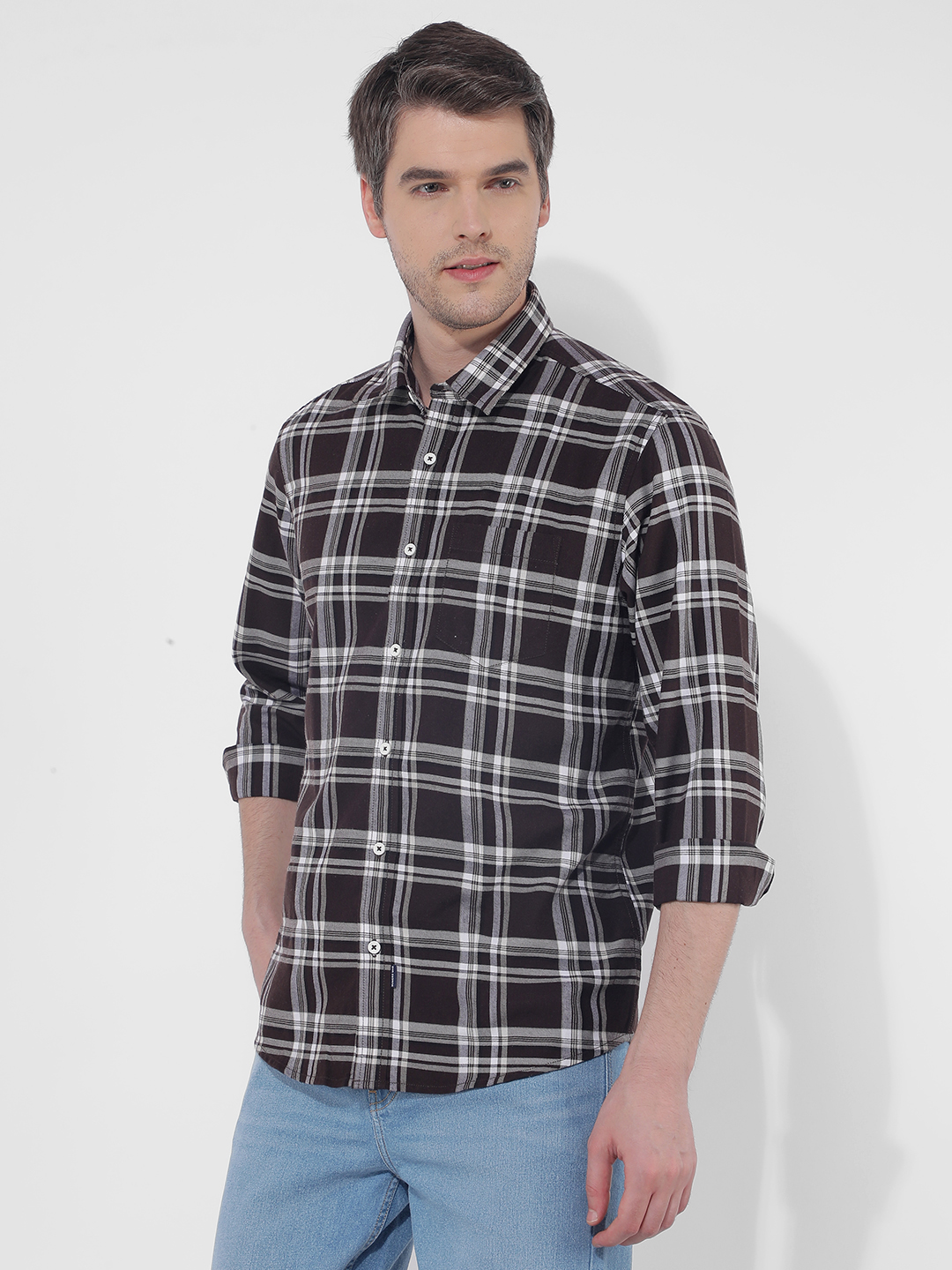 Numero Uno Men Checkered Brown Shirt